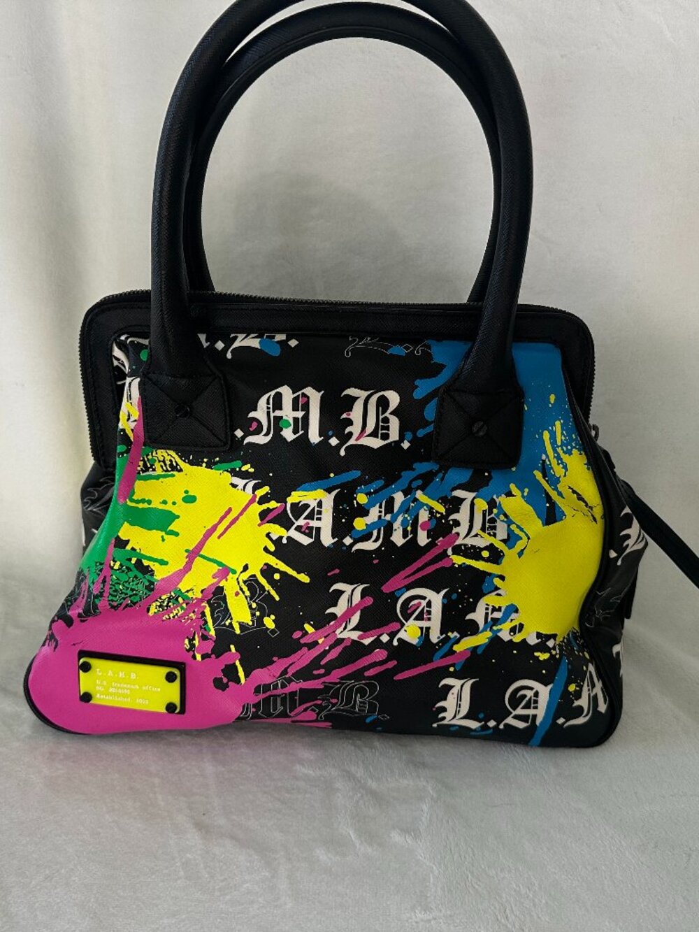 LAMB Gwen Stefani Graffiti Splatter Framed Top Satchel